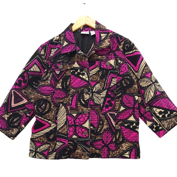 Chico's Jackets & Blazers - Chicos Jacket Size 3 XL Bold Floral Print Textured Lined Button Front